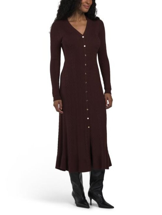 Elie Tahari Dresses & Skirts - ELIE TAHARI Long Sleeve V-neck Button Cable Sweater Dress
